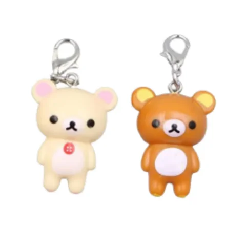 2pcs Kawaii Rilakkuma Easy Bear Keyrings Lazybear Doll Keychains Bag Clothing Puller Phone Rope Keyring Pendant Best Friend Gift