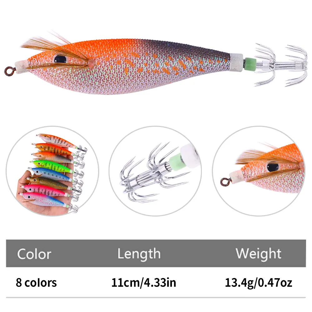 1PCS/Glowing Egging Lures Squid Hooks horizontal Luminous Squid Trolling Lure  Octopus Hook Tackle11CM/13.4G