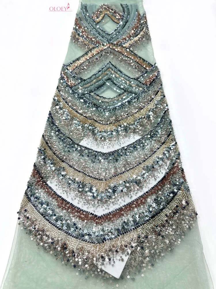 

Luxury African Beaded Lace Fabric 2026 Newest Nigerian French Sequin Tulle Lace Fabric for Party Dress Sewing 5 Yards