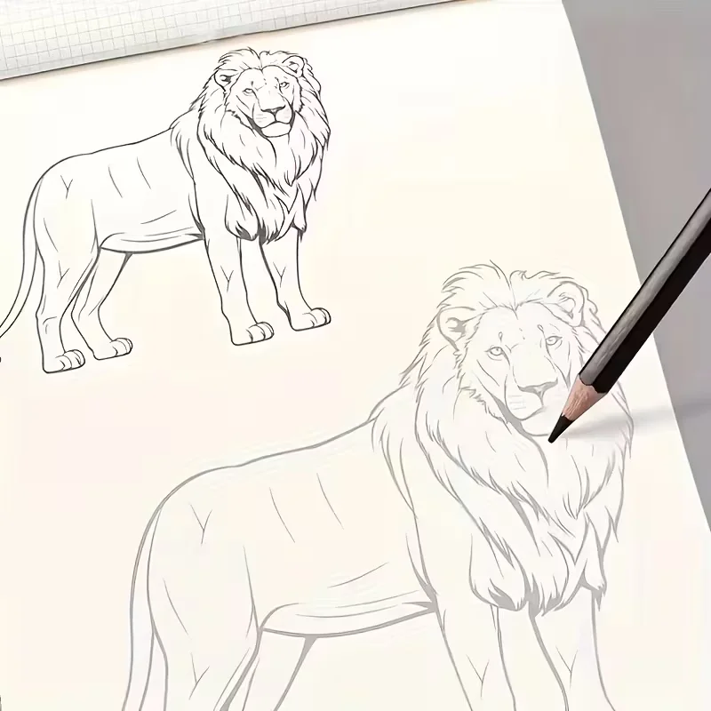 Comic Beginner's Copybook: Step-by-Step Drawing Guide with 4 Cases & 124 Examples for Mastering Lion Line Art