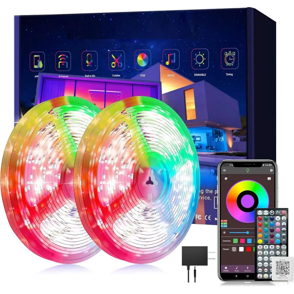 

Color-Changing RGB LED Strip Lights for Bedroom, 250ft (2 Rolls of 125ft), with 60-Key Remote and App Control, Music Sync Featur