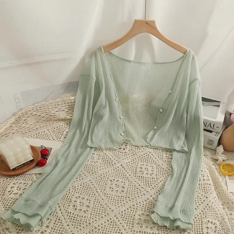 Women's Cardigan Lightweight Summer Loungewear Tank Dress Outerwear Cover Ups Thin Fabric Top Mint Green