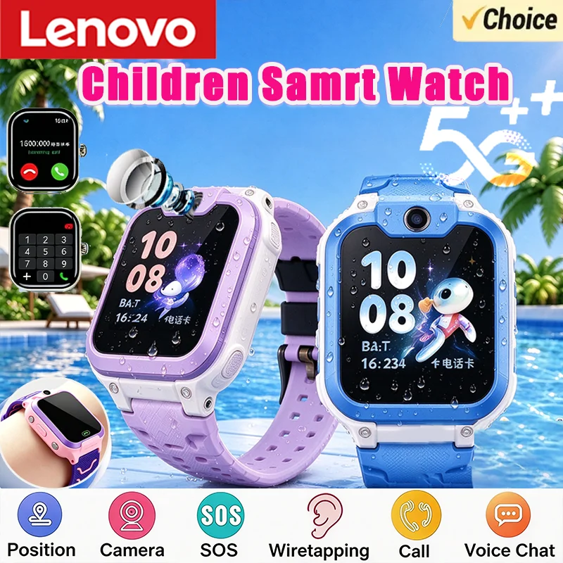 Lenovo 5G Kids Smart Watch 8K Camera GPS Location SOS Call Waterproof IP67 SimCard Children Watch for Boy Girl Reloj Inteligente
