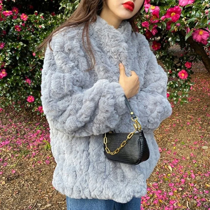 2023 Autumn Winter New Women Medium Long Thick Warm Hin Thin Cardigan Casual Loose Fashion Imitation Rabbit Plush Fur Coat Trend