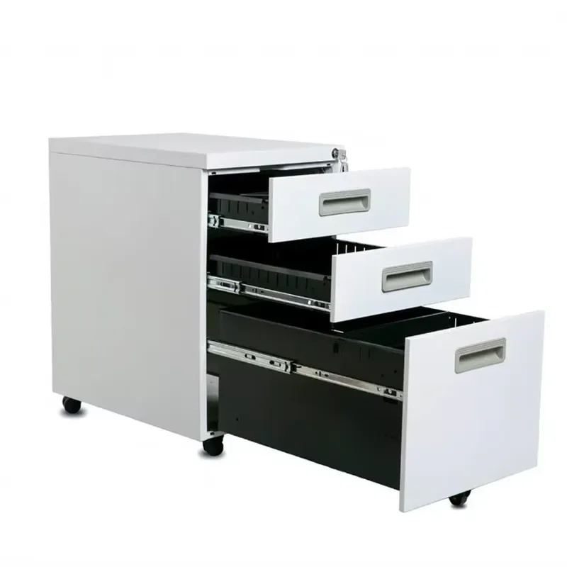 White Storage File Cabinet 3-Drawer Movable File Cabinet Metal File Cabinet for Study Office Use