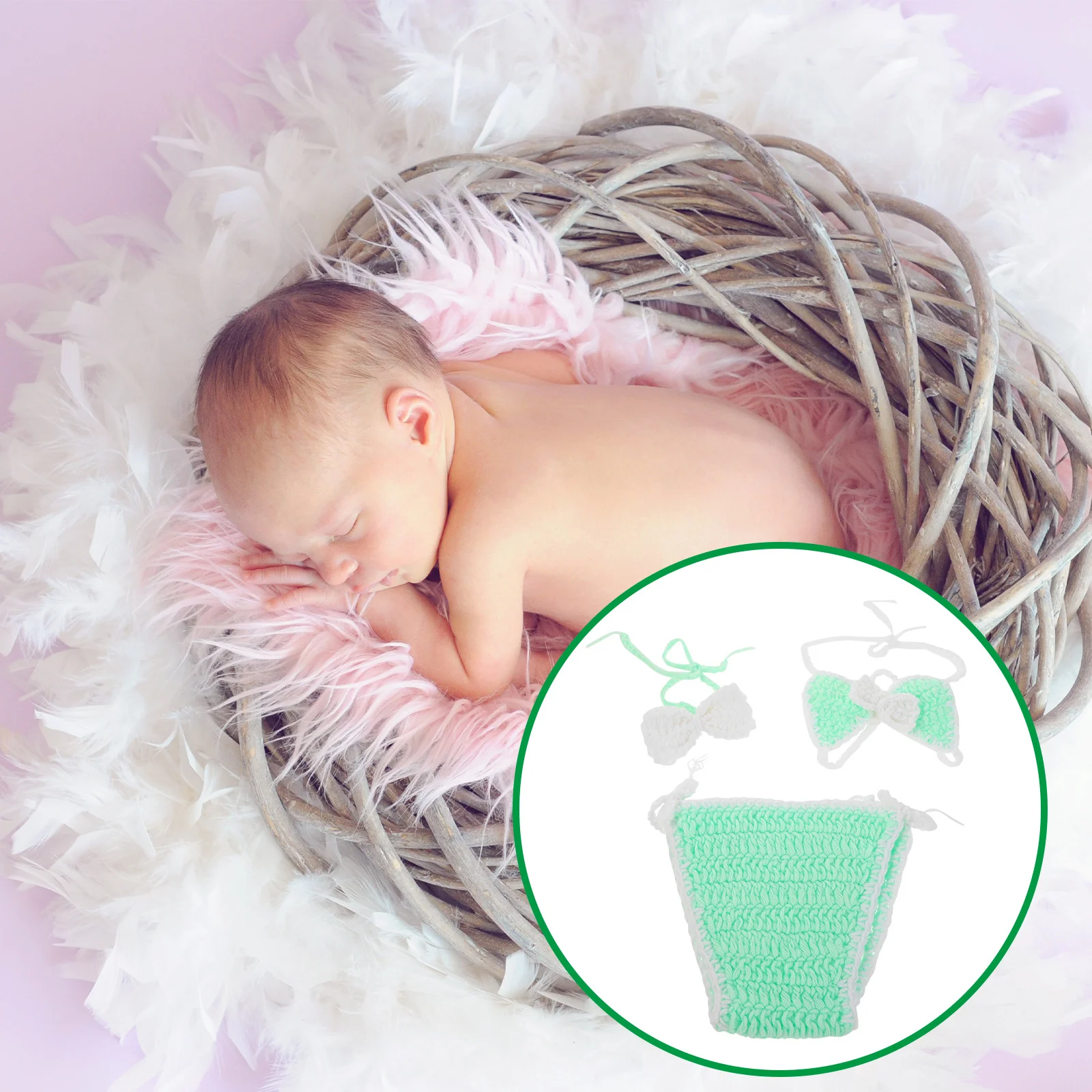 

1Set Baby Swimsuit Newborn Baby Girl Crochet Bikini Swimsuit Set Beach Outfit Photoshoot Toddler Swimwear