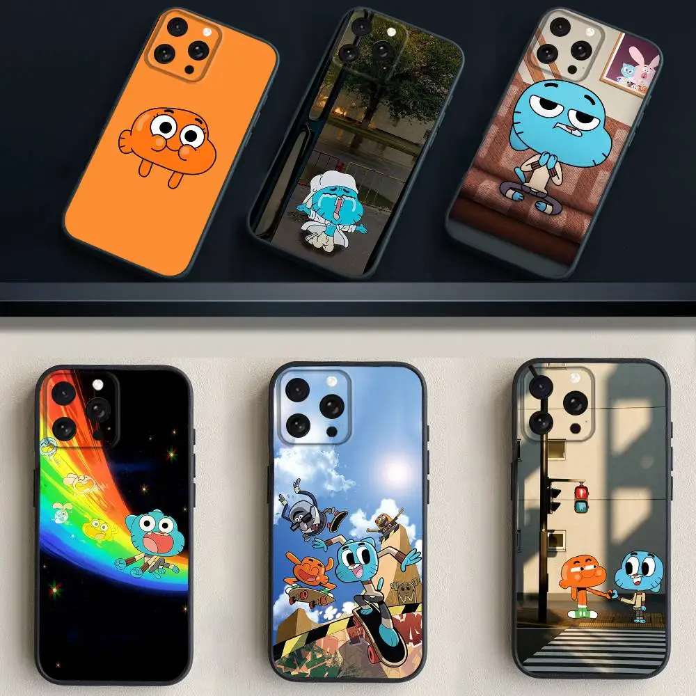 

A- Amazing World of G-Gumball Phone Case For iPhone 16,15,14,13,12,11 Plus,Pro Max,XS,X,XR,SE,Mini,8,7,Soft Silicone Black Cover