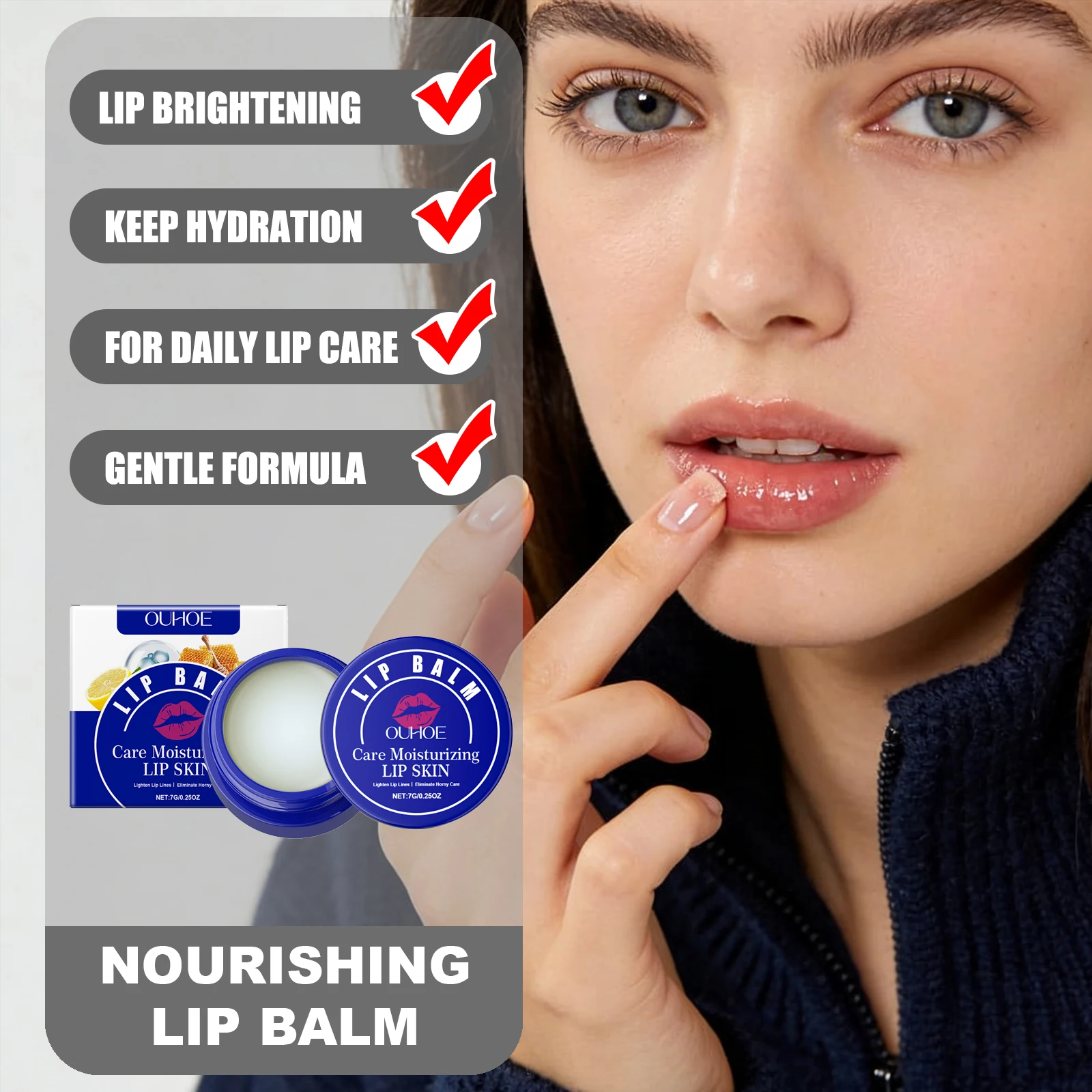 

OUHOE Бальзам для губ Питательные губы Уменьшают тусклость Осветляющий цвет губ Подходит для осеннего и зимнего ухода за губами