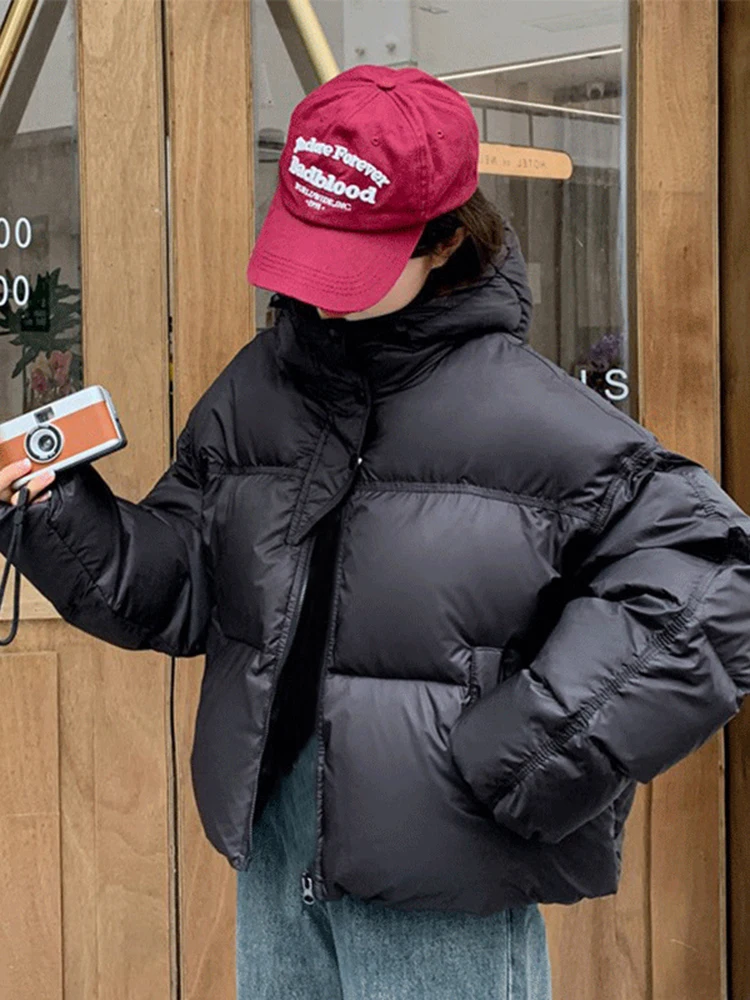 

Хлопковая женская свободная куртка-пальто с коротким рукавом, новинка зимы, корейская версия, на пуговицах и молнии, однотонная