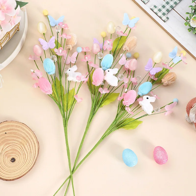 Easter Eggs Branch DIY Tree Flower With Rabbits Desktop Decora for Spring Party Easter Garden Holiday Bouquets Flower Decor 50cm