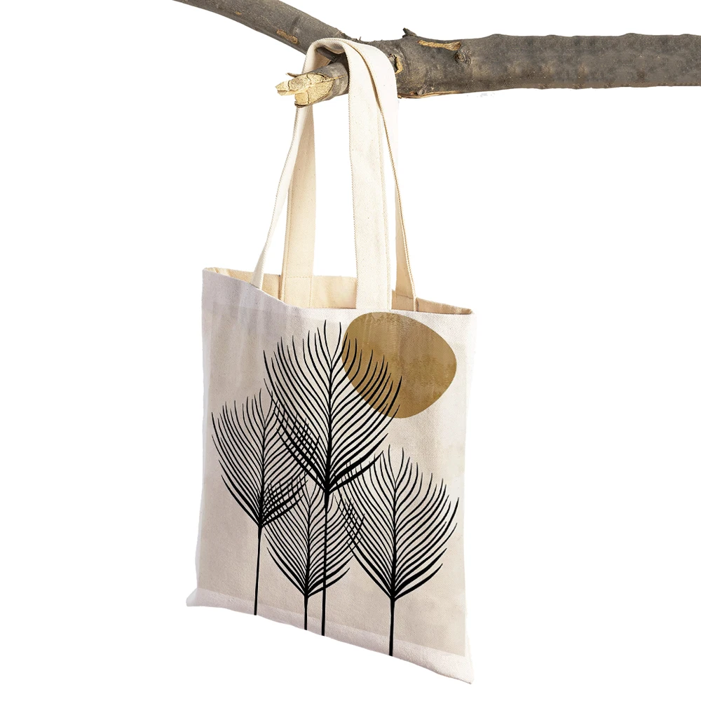 Boho Natural Leaf Cactus Dandelions Shopping Bag  Double Print Women Shopper Bags Lady Canvas Tote Reusable Eco Travel Handbag