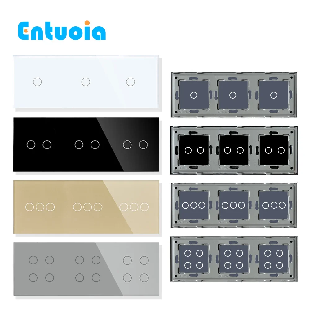 

Двойная комбинированная панель из закаленного стекла с металлической рамкой для настенных выключателей, 228 мм