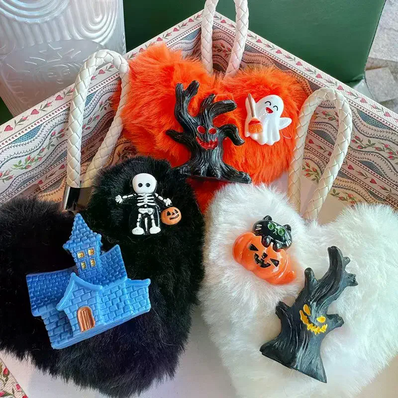 

Cute Plush Heart Halloween Keychain Pendant Lanyard Phone Strap Stuffed Toy Bag Hang Ornament Backpack Charm Keyring Girly Gifts