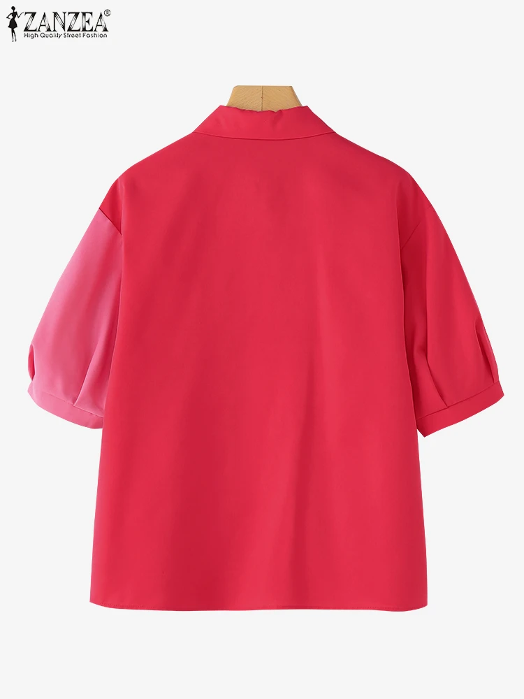 Camicie moda ZANZEA Donna Manica corta Patchwork di colore Tunica Top 2025 Bottoni estivi Collo con risvolto Camicetta casual Abbigliamento coreano