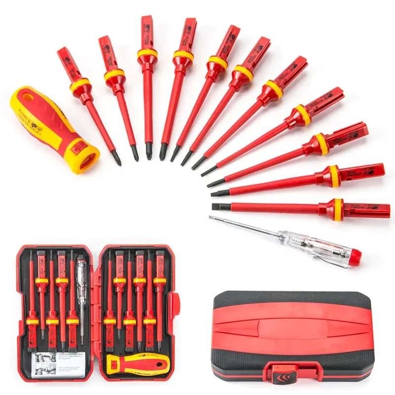 13PCS Magnetic Insulated Screwdriver Kit  1000V Changeable Electrician Screwdriver Bolt Screw Driver Bit Set Home Repair Tool