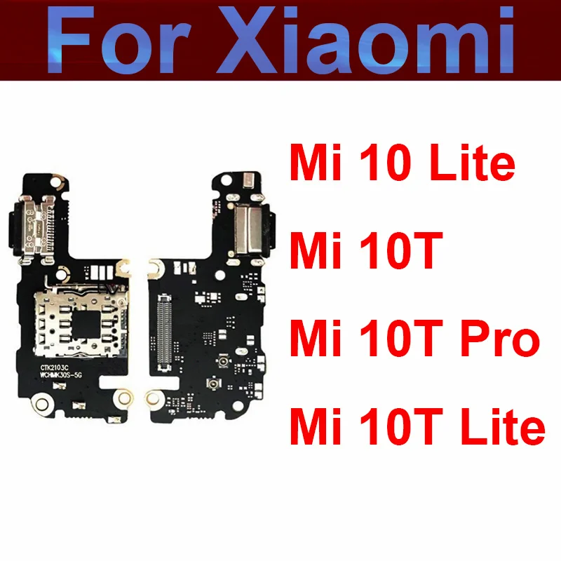 For Xiaomi Mi 10T 10T Pro 10T 10 Lite USB Charger Port Jack Board & Microphone Mic Module & Sim Card Flex Cable Repair Parts IC