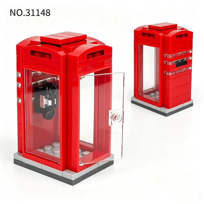 Mini London Red Telephone Booth Building Blocks DIY Assembly Street Scene Model Ornament Desktop Decoration Gift