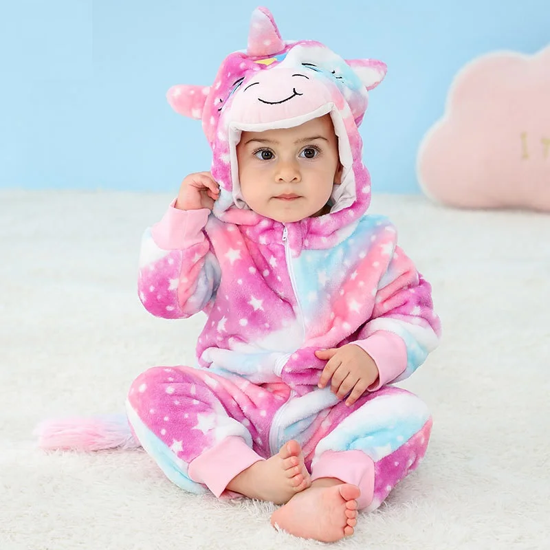 Baby Unicorn Lion Panda Animal Cosplay Costume Autumn Spring Plush Jumpsuit for Toddler Boys 1 to 2 3 4 Years Baby Girls Outfits