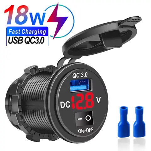 전압 급속 충전 3.0 전원 콘센트, 차량용 충전기 소켓, 12V, 24V 오토바이 트럭 보트용, 18W QC3.0