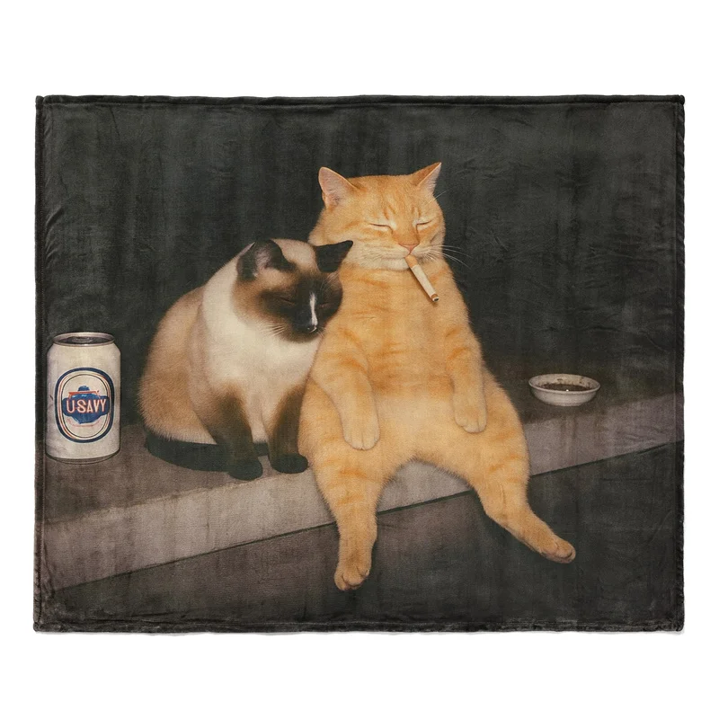 Gaslight Gatekeep Girlboss Funny Smoking Cat Meme Cigarette Throw Blanket for Women Men Girls Boys Kids Pets Dogs Cats Couch