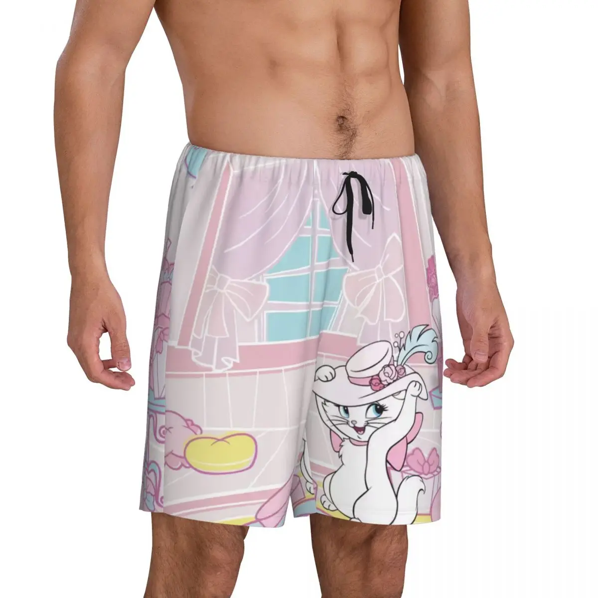 Aristocats Dos desenhos animados Pijama Shorts dos homens, Marie Cat Pijamas, Lounge Bottom, Stretch Sleep Pjs curtos com bolsos, personalizado