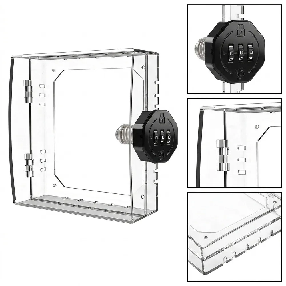 Transparent Thermostat Lock Box With 3-Digit Combination Code, For Acrylic Security Cover, Dustproof Protection Case