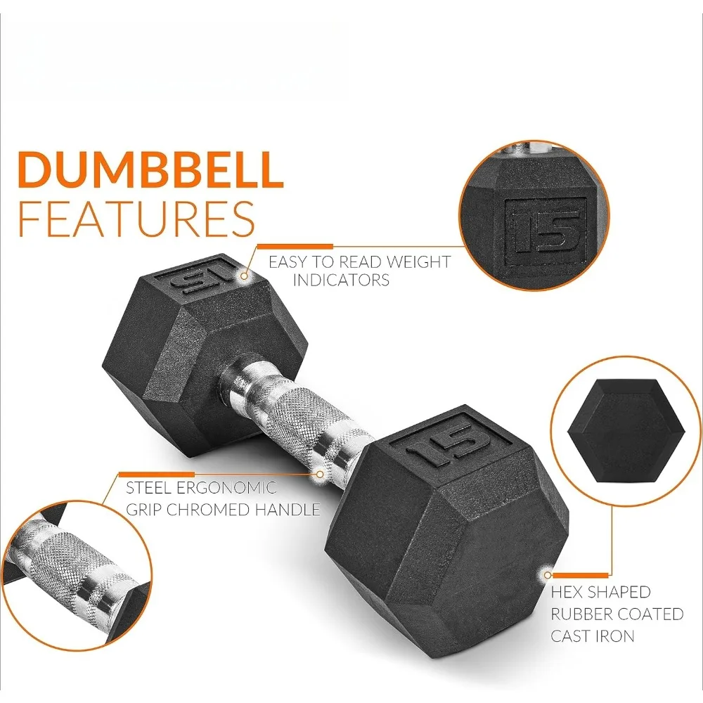 Juego de mancuernas recubiertas de goma con soporte vertical, opciones de 150 lb - Entrega rápida