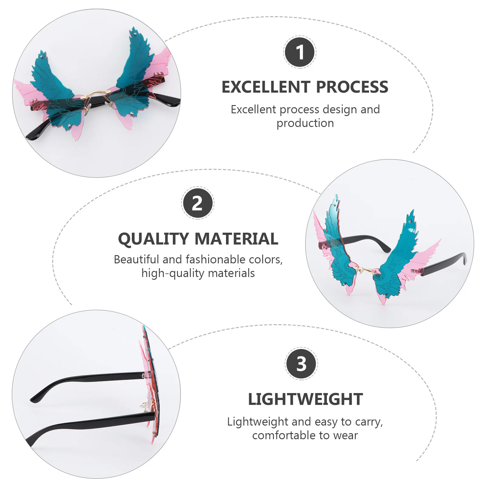 スプレッドウィングサングラス メタルPCフレーム 軽量 ノベルティ クリエイティブデザイン パーティー クリスマス ハロウィン コスプレ カーニバル 写真撮影