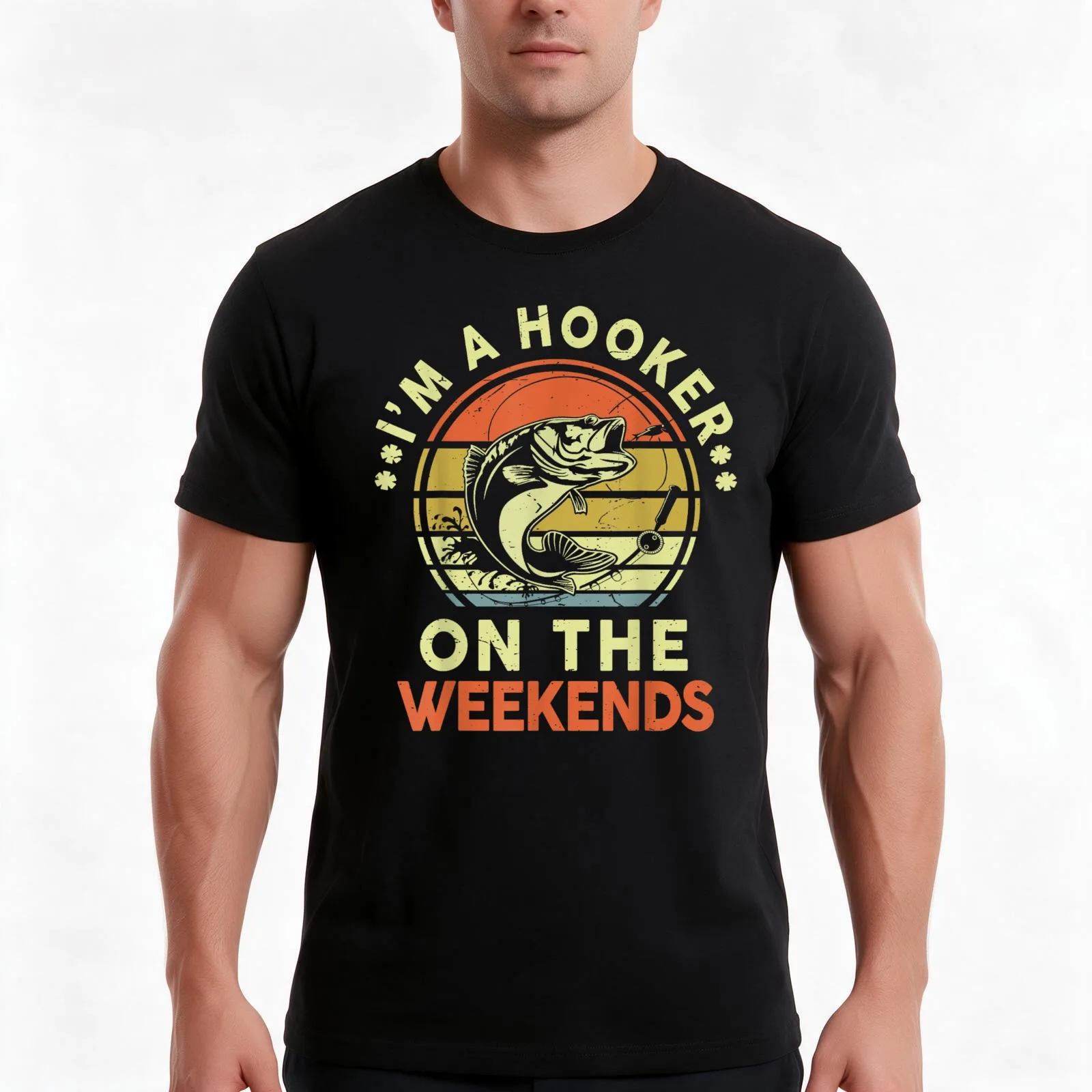 Funny Bass Fish Dad Hooker Weekend Adult Humor Fly Fishing T-Shirt, Summer Casual Cotton Tee, Oversized Streetwear Tops