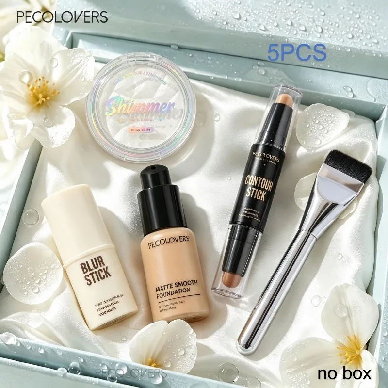 5PCS Face Set, Foundation+repair Stick+base Bar Before Makeup+highlight+makeup Brush, Waterproof, Full Set of Face Cosmetics