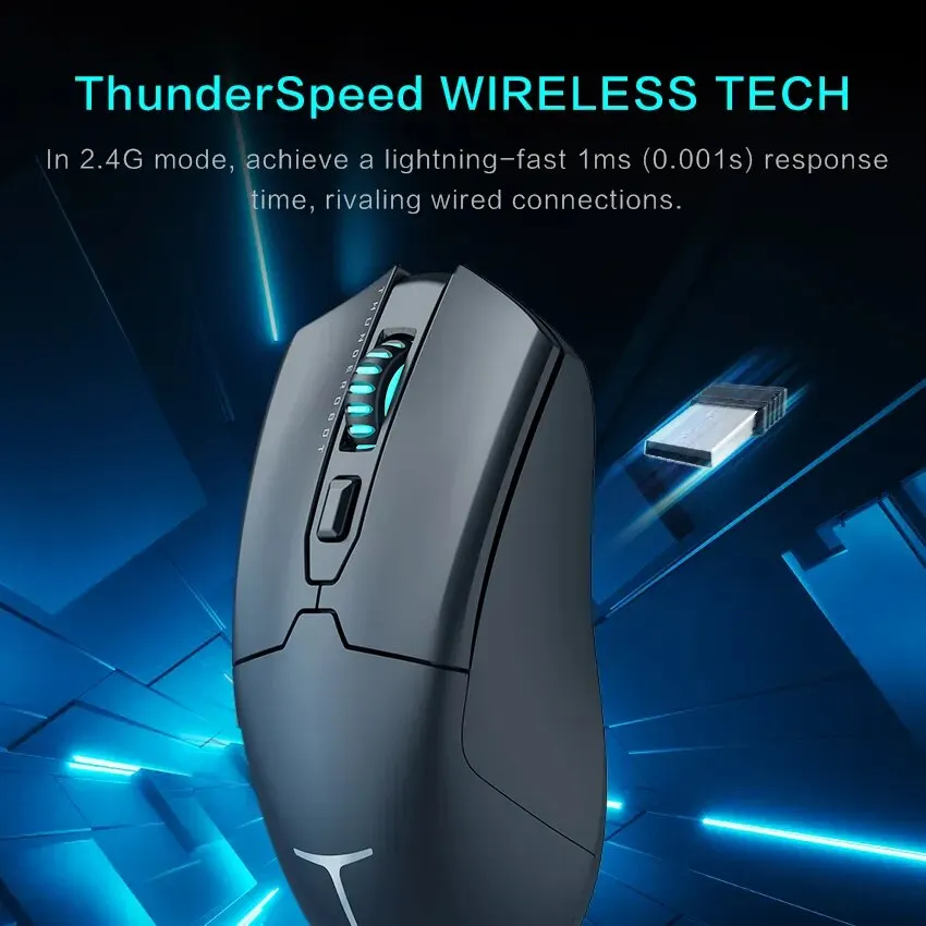 Thunderobot ML602 bezprzewodowa mysz do gier PAW3395 26000 DPI 650IPS 64g lekka symetryczna forma trójtrybowy do laptopa gracz