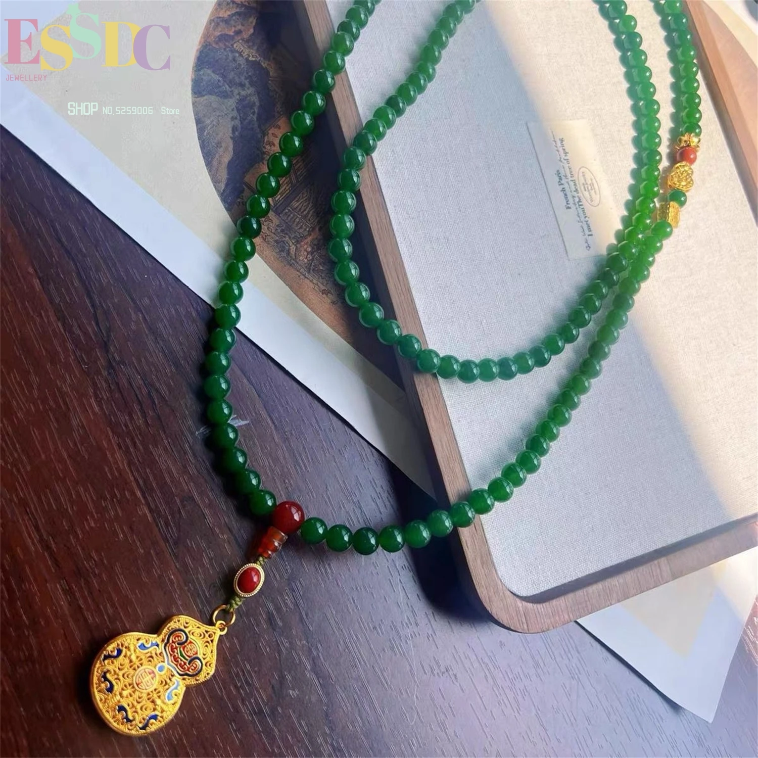 

Длинное ожерелье через плечо из натурального халцедона для женщин, новый китайский стиль, эмалированная подвеска в виде тыквы, этнические богемные украшения, регулируемая