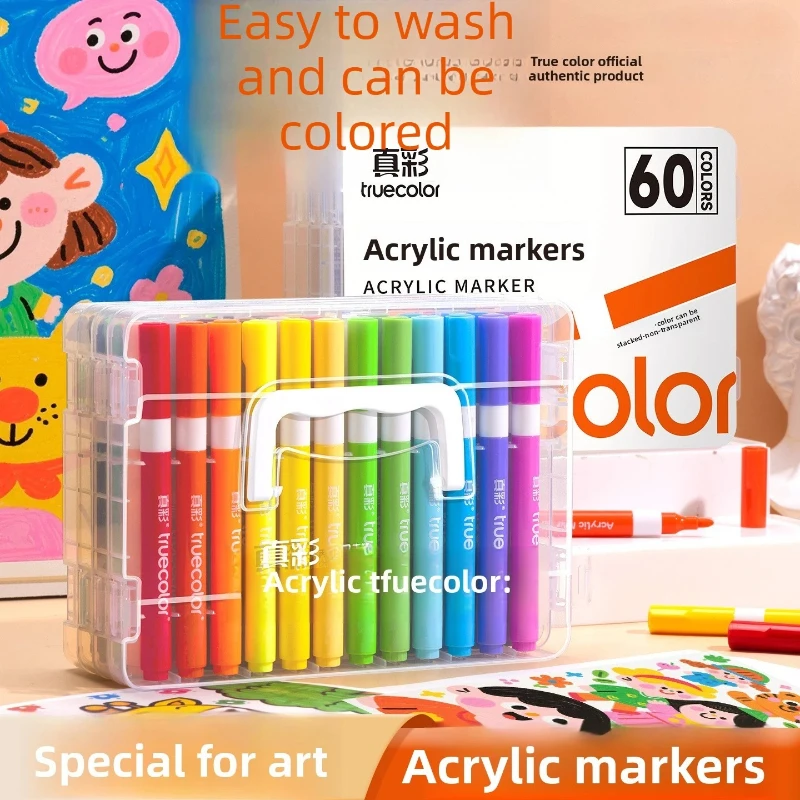 

24 Acrylic Markers Set Variable Line Width Tiered Portable Case for Creative Journaling Office DIY and Multi Surface Design