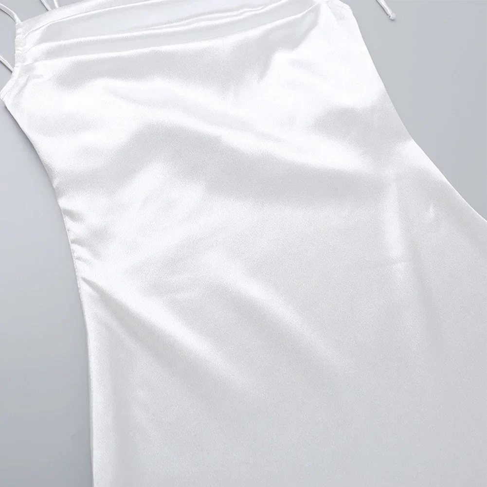 여성 불규칙한 캐주얼 서스펜더 새틴 드레스 섹시 슬림 롱 스커트 데일리 파티 웨딩 민소매 드레스