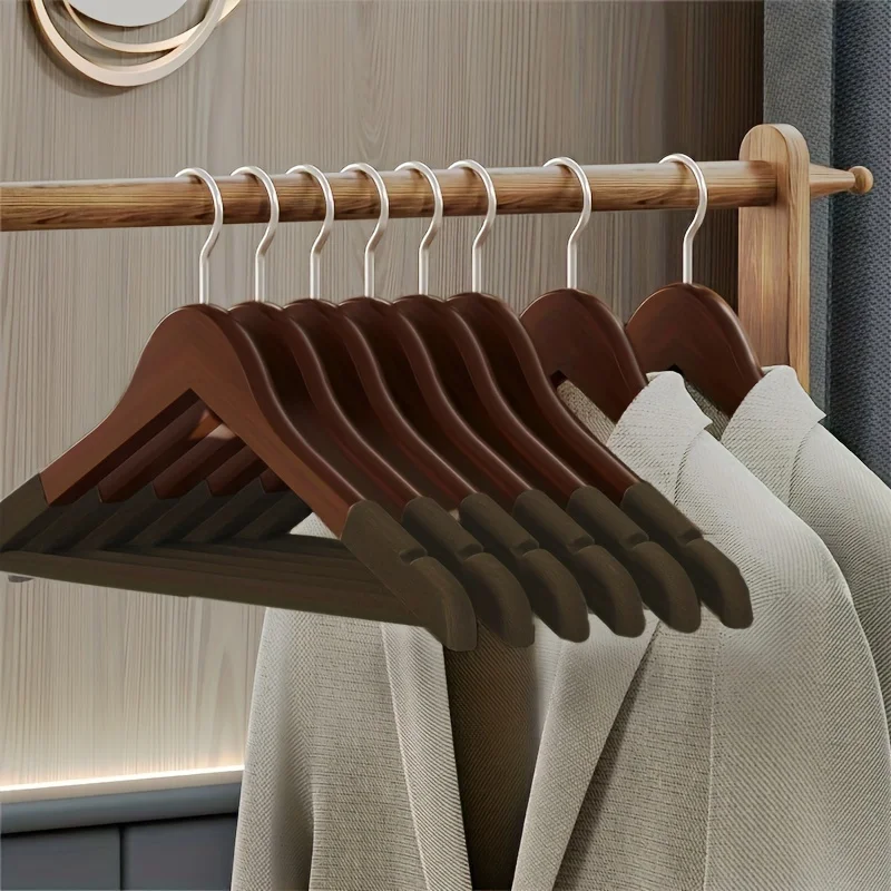 

10pcs Wooden Coat Hangers, Non-Slip Seamless Retro Clothes Hanger, Household Durable Shoulder Design For Closet Organization, Id