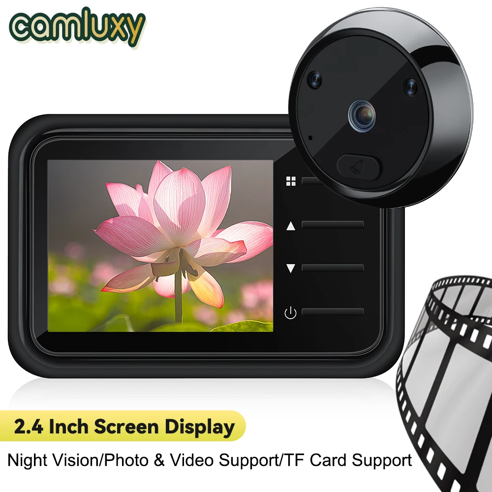 Camluxy-Caméra de sonnette judas intelligente, 2.4 ", 120 °, LCD, HD, infrarouge, vision nocturne, sonnette de porte, visionneuse, 4 sonneries polyphoniques