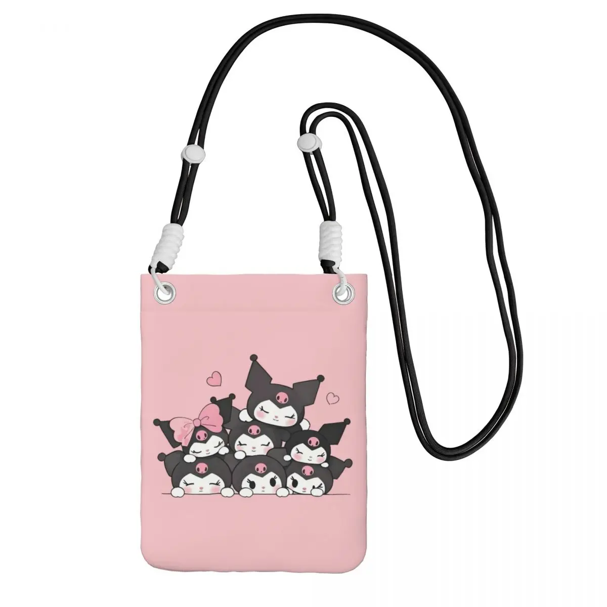 

Custom Cool Kuromi Mobile Phone Bag Men Women Little Devil Shoulder Crossbody Bag For Travel Detachable Shoulder Strap