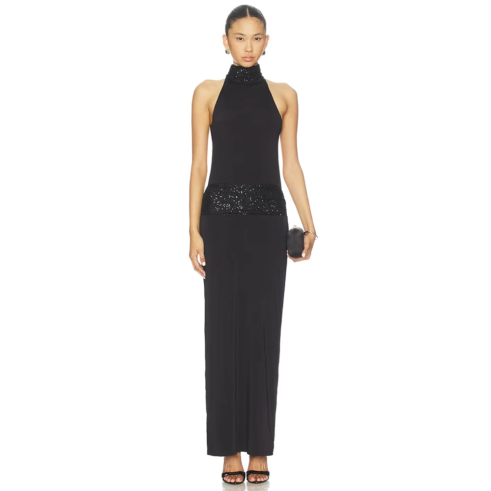 

Elegant Halter Neck Lace Evening Dresses Sleeveless Straight Cut Women's Formal Evening Gowns Luxury Evening Dress for Prom Gala