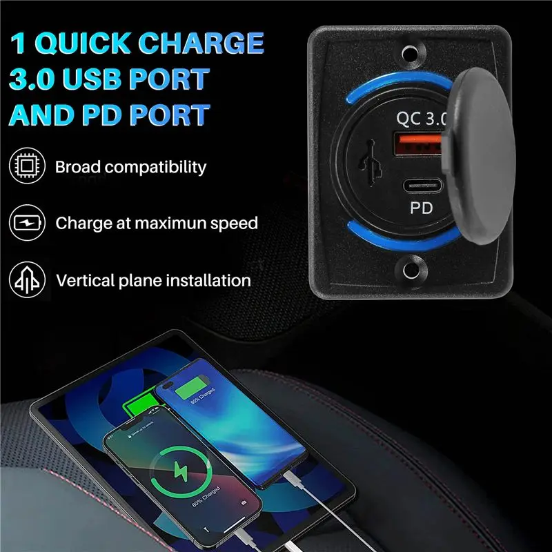 AU33-Car Socket 18W And QC 3.0 USB Quick Charge Socket Quick Charge 3.0 QC 3.0 For Car Boat Marine Rv Mobile