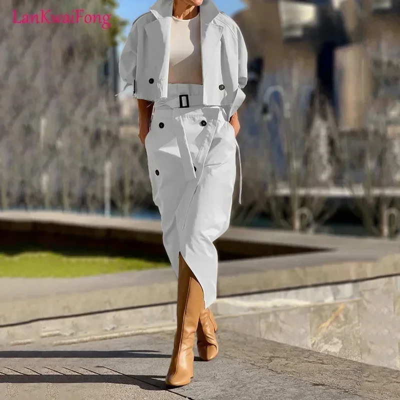 LKF Streetwear Cargo Women's Set Long Sleeve Jacket and Wrap High Split Skirts Suit 2023 Two 2 Piece Sets Outfits Tracksuit