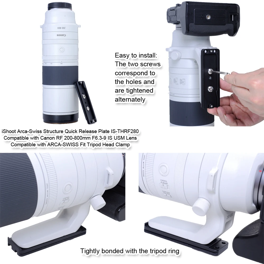 iShoot Arca-Swiss Fit Camera Quick Release Plate Compatible with Canon RF 200-800mm F6.3-9 IS USM Tripod Mount Ring Lens Collar