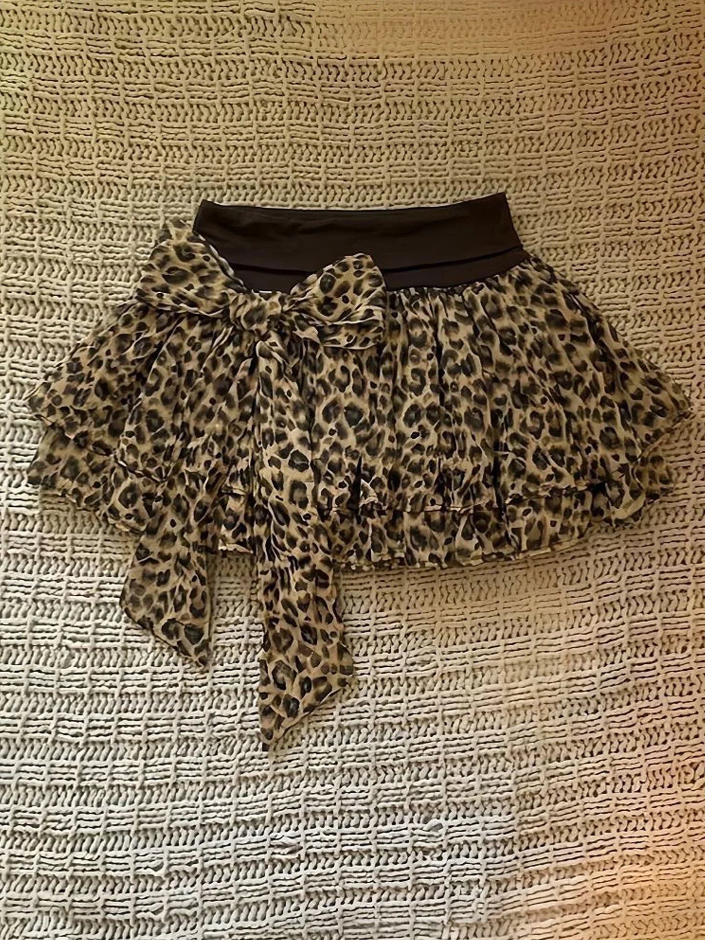 Millennial Sexy Girl Retro Leopard Print Cake Half Skirt Women's Autumn New  Knot Design Fluffy A-Line Short Skirt