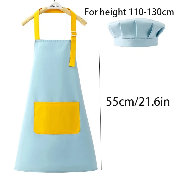 Kids Apron and Chef Hat Set Adjustable with Large Pocket for Girls Boys Kitchen Bib Aprons for Cooking Baking Painting