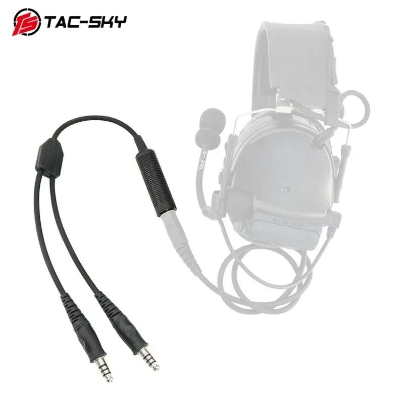 TAC-SKY Tactical Military Headset Adapter Single Pass to Dual Pass Cable for Tactical Comta Sordin Shooting Headphone