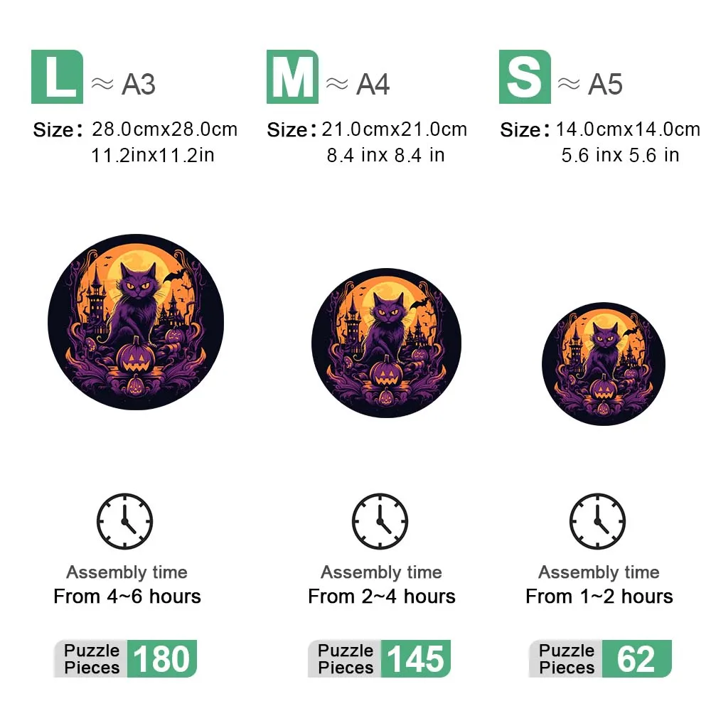 Rompecabezas de madera personalizado con forma de gato para niños y adultos, juguete educativo con tema de calabaza 3D, regalo para niños y adultos