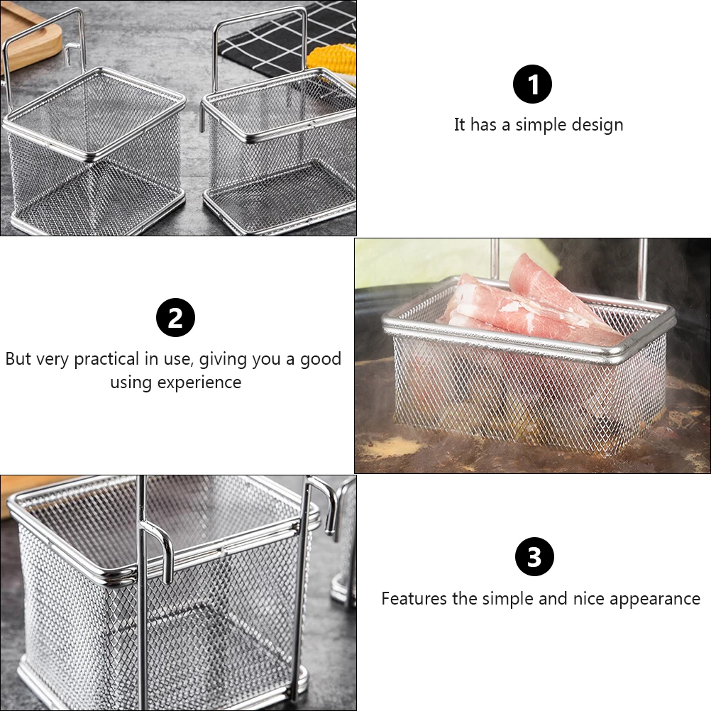 

Stainless Steel Pot Hot-Pot Side Baskets Strainer Basket 304 Square 7CM Mesh Net Easy Clean Kitchen Bar Use