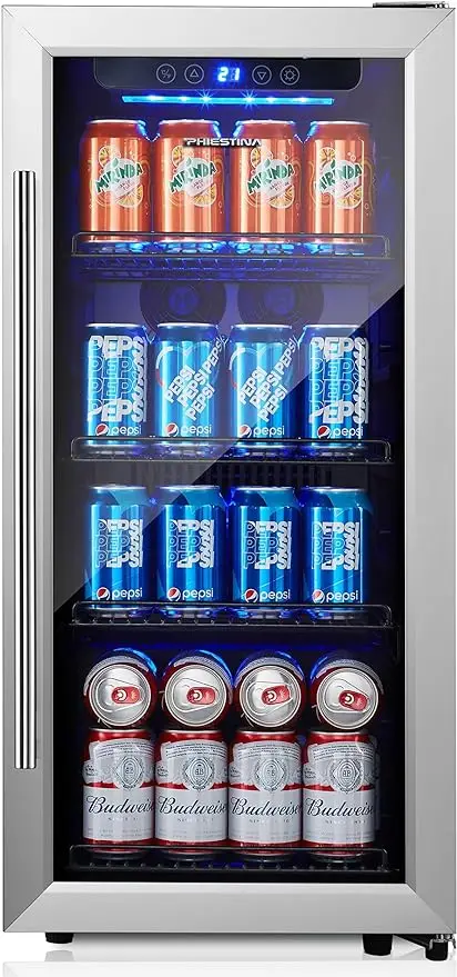 

Mini Beverage Refrigerator with Auto Defrost Function, Freestanding Glass Door, Juice Beer Fridge, 100 Cans Cooler, 16 Inch