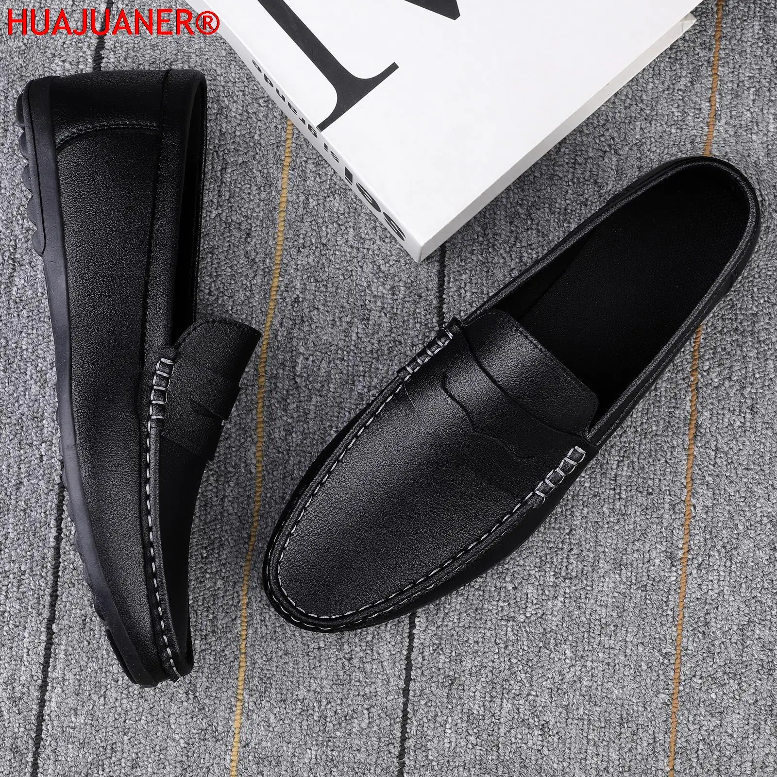 Verão masculino casual mocassins de couro sapatos mocassins moda luz branca preto tênis deslizamento-on condução apartamentos tamanho grande 38-47