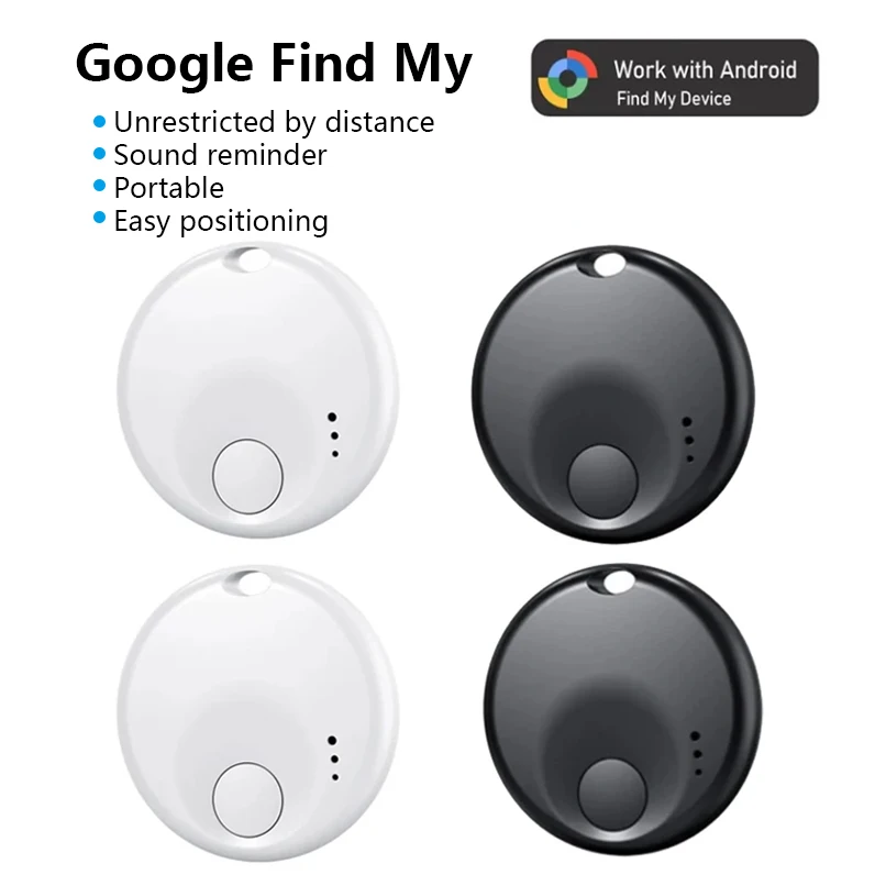 جهاز تعقب GPS الذكي لتحديد المواقع العالمي الدقيق لمكافحة الضياع يعمل مع Google Find My Device Tracker لمفتاح الأمتعة للأطفال الأليف