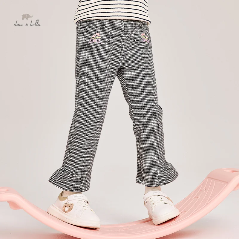 Dave Bella Spring Autumn Houndstooth Girl's Casual Pants Length Trousers Kid Plaid Slim-fit Straight Trousers DK4243541